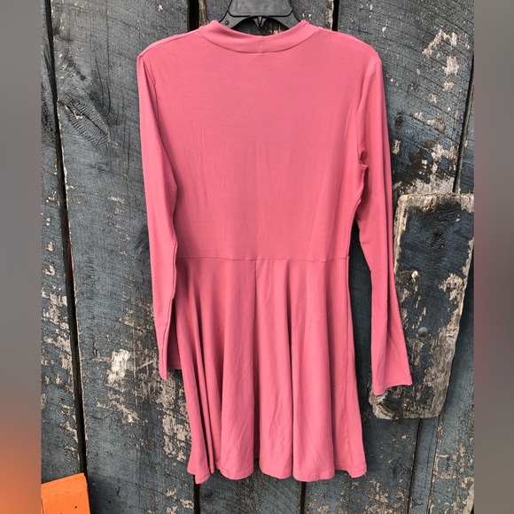 Long Sleeve Fit and Flare Midi Dress Dusty Rose Large - Picture 3 of 7